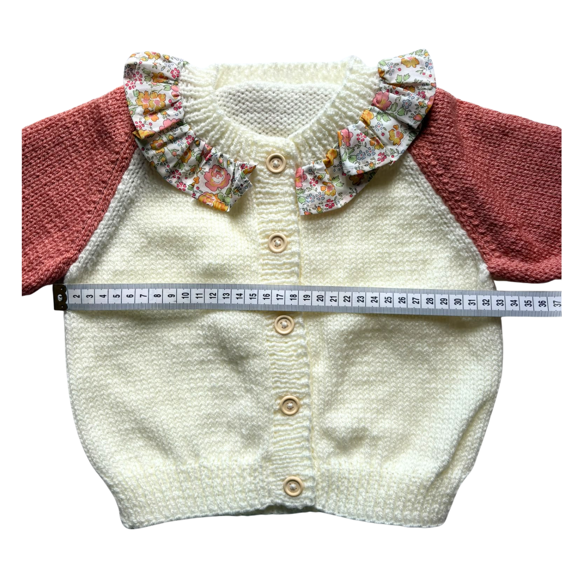 Peach and White Liberty Collar 1-2 Years Hand-Knit Cardigan