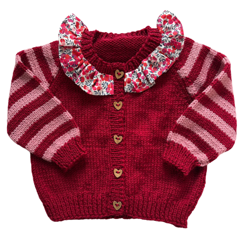 Pink Stripe Liberty Collar 9-12 Months Hand-Knit Cardigan