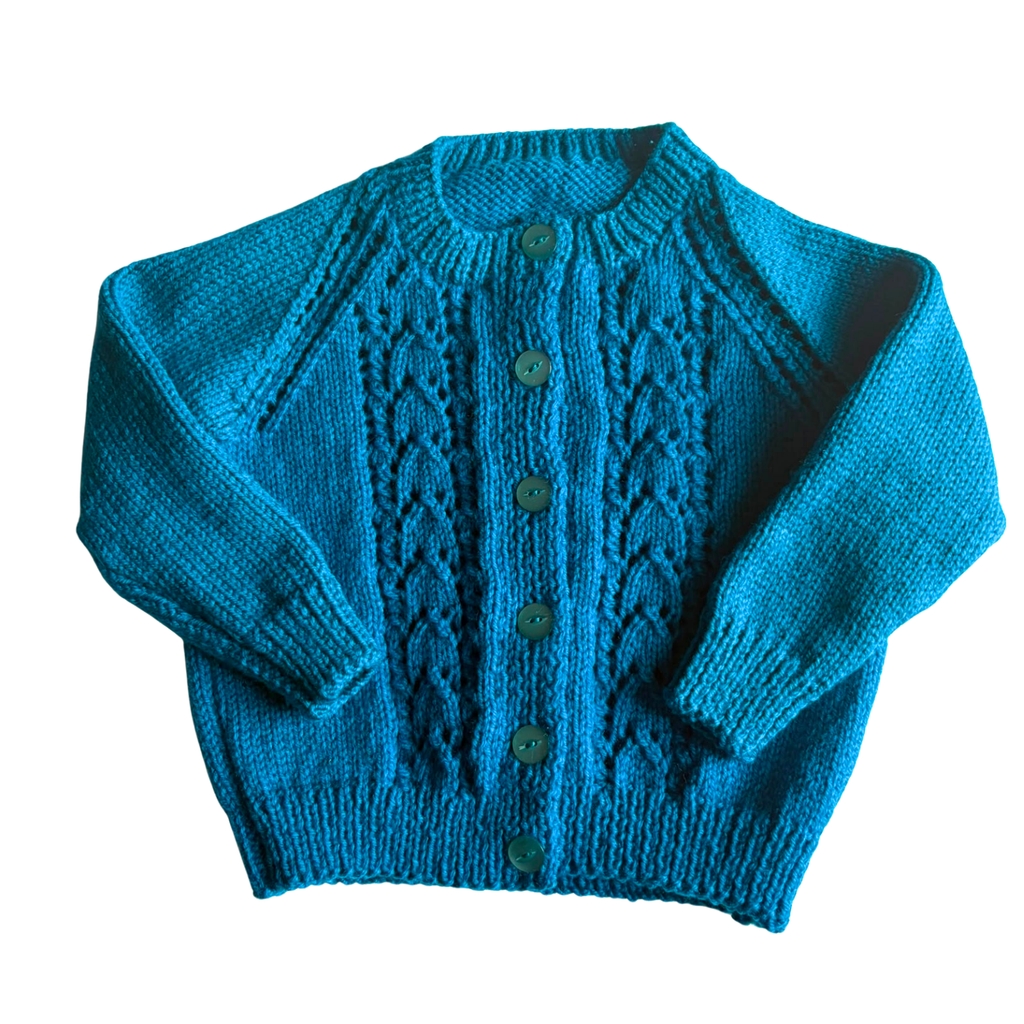 Two Tone Blue 1-2 Years Hand-Knit Cardigan