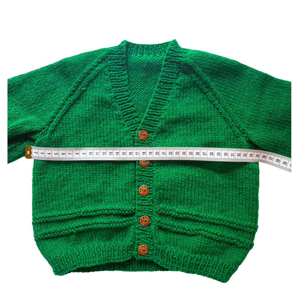 Green 2-3 Years Hand-Knit Cardigan