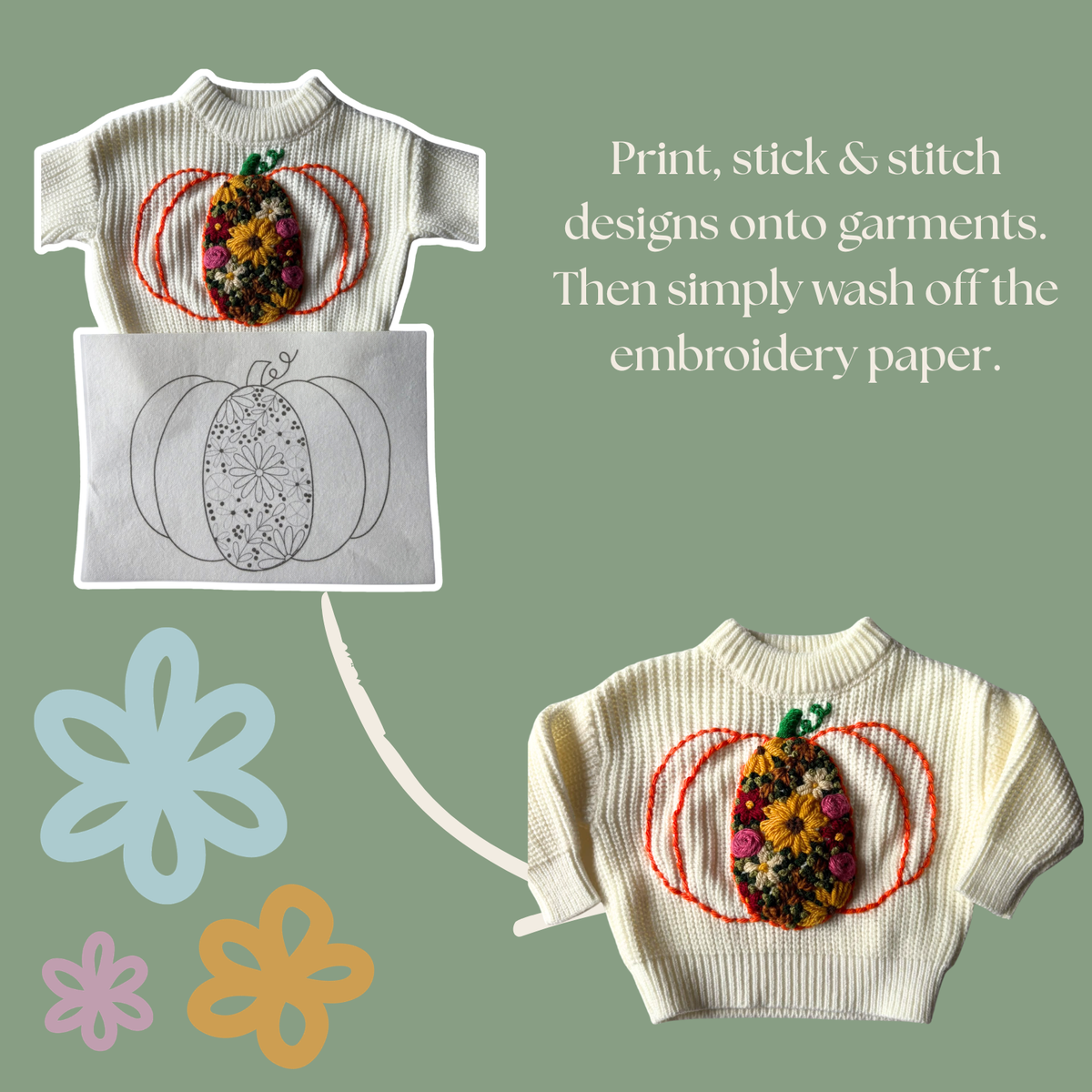 DIY Embroidery Kit - Floral Pumpkin