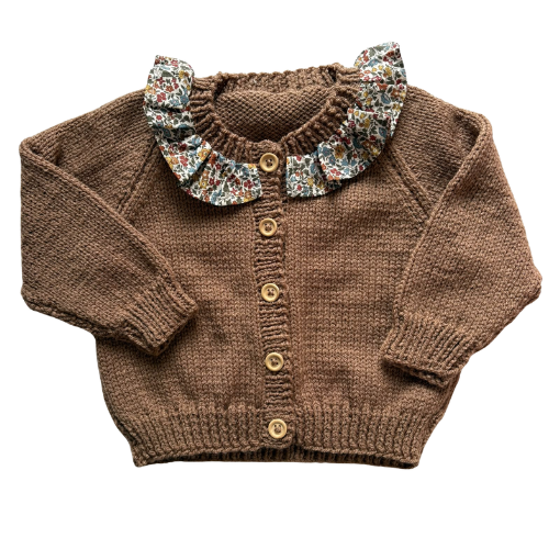 Mocha Liberty Collar 9-12 Months Hand-Knit Cardigan