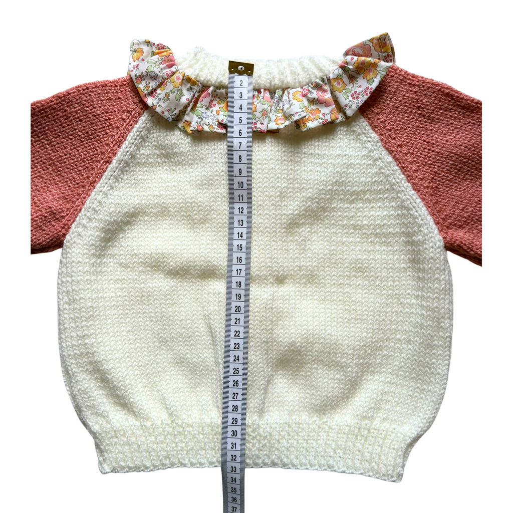 Peach and White Liberty Collar 1-2 Years Hand-Knit Cardigan