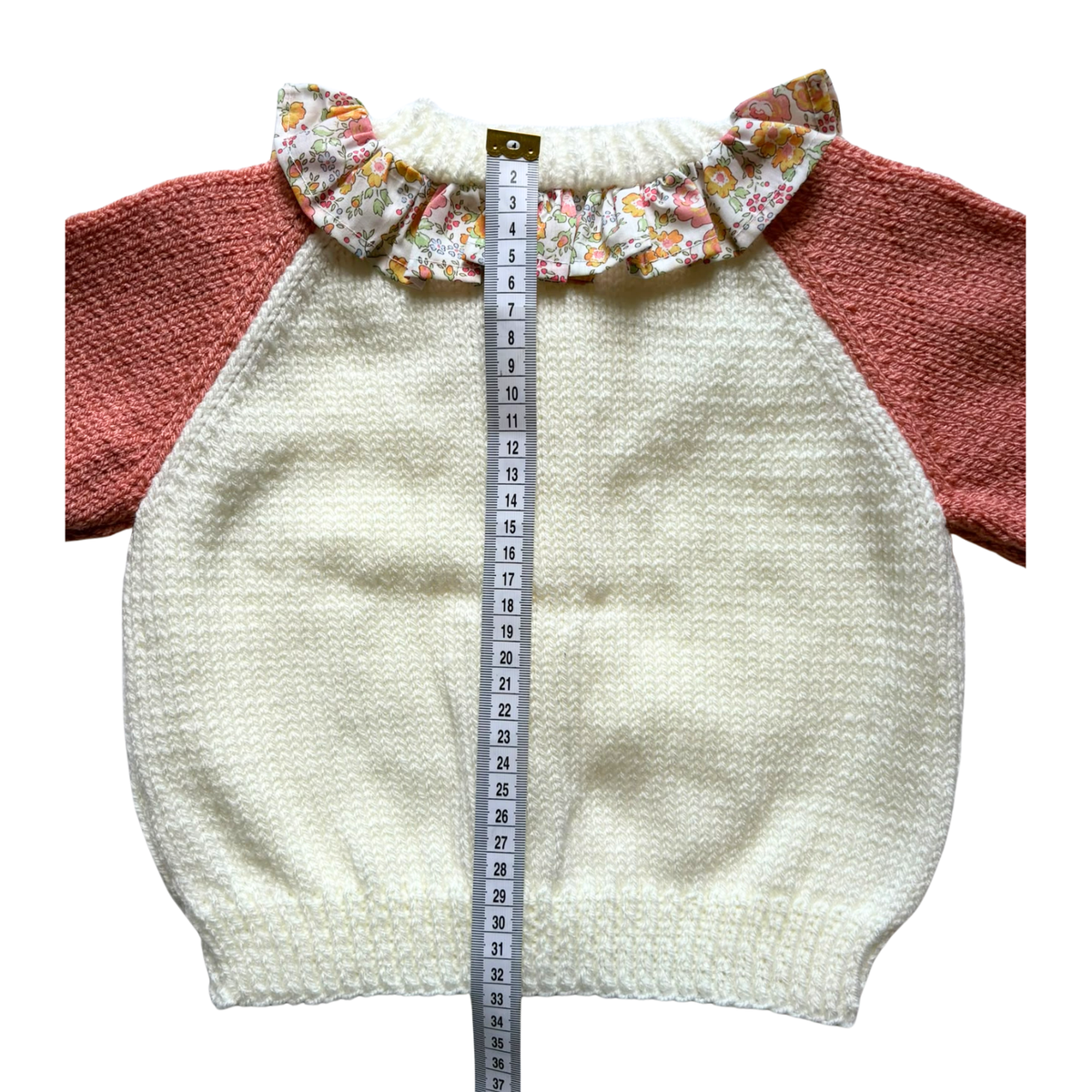 Peach and White Liberty Collar 1-2 Years Hand-Knit Cardigan