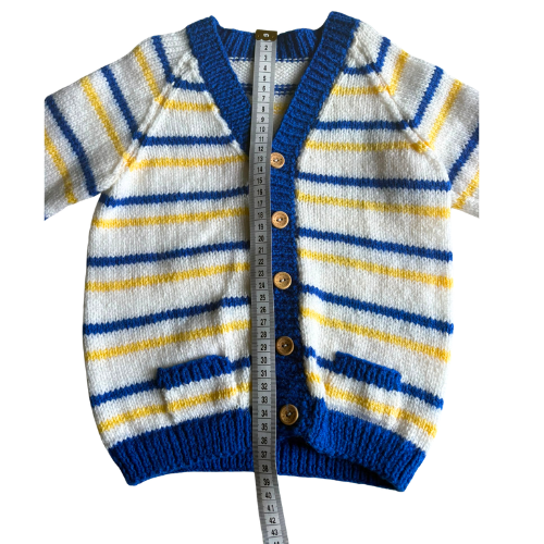 Blue, Yellow and White 2-3 Years Hand-Knit Cardigan
