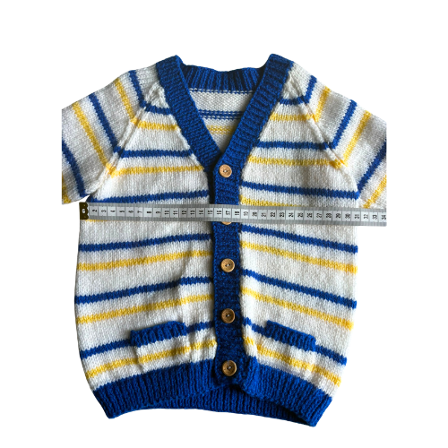 Blue, Yellow and White 2-3 Years Hand-Knit Cardigan