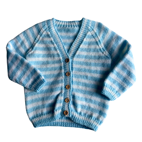 Blue and White 2-3 Years Hand-Knit Cardigan