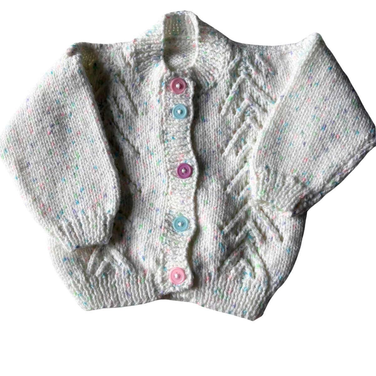 Rainbow Fleck 3-6 Months Hand-Knit Cardigan
