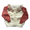 Peach and White Liberty Collar 1-2 Years Hand-Knit Cardigan