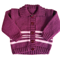 Plum Stripe 9-12 Months Hand-Knit Cardigan