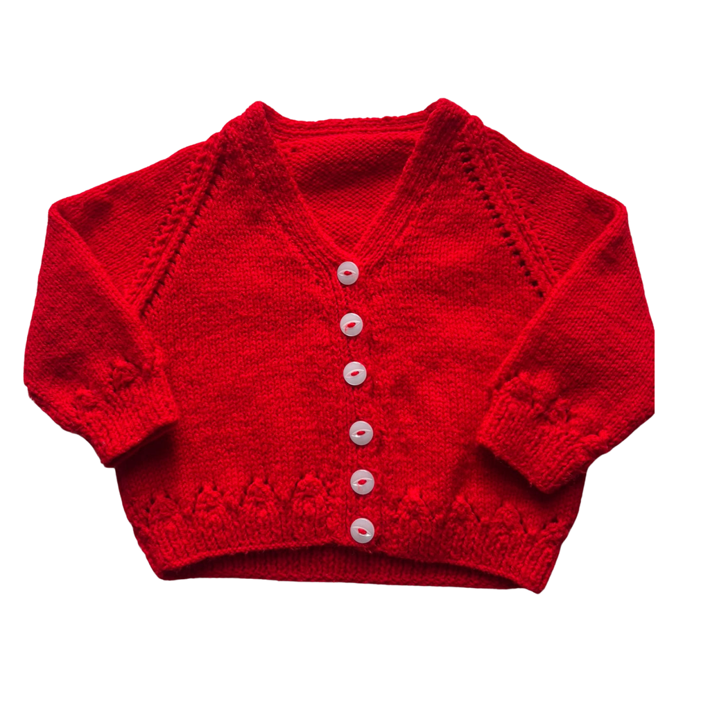 Red 1-2 Years Hand-Knit Cardigan