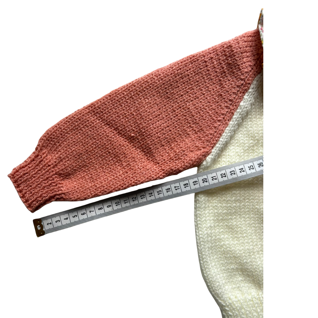 Peach and White Liberty Collar 1-2 Years Hand-Knit Cardigan