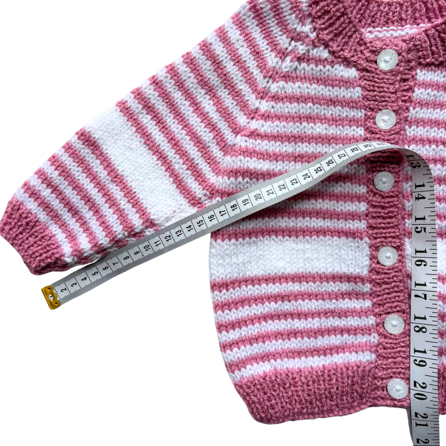 Pink Stripe 1 - 2 Years Hand-Knit Cardigan