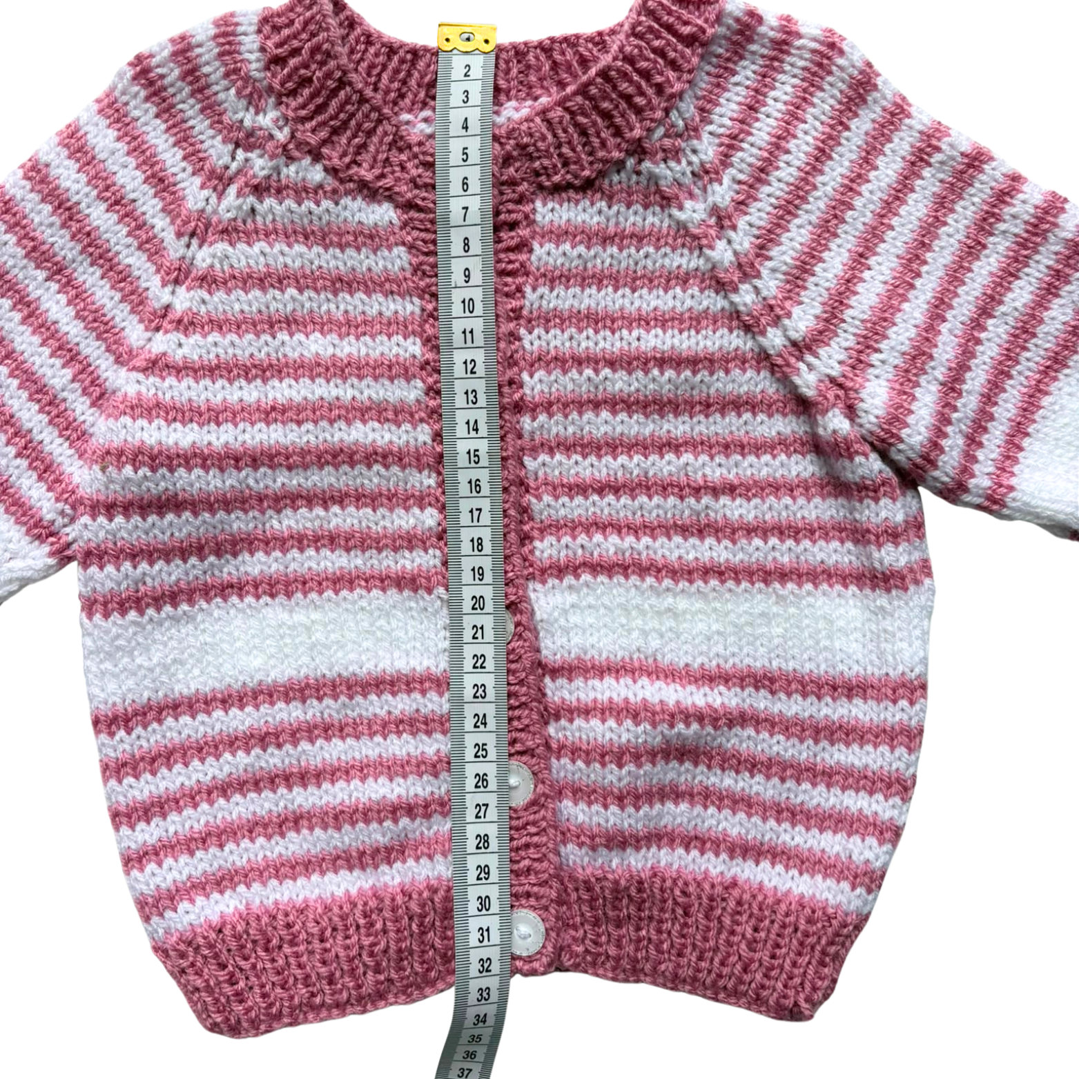 Pink Stripe 1 - 2 Years Hand-Knit Cardigan