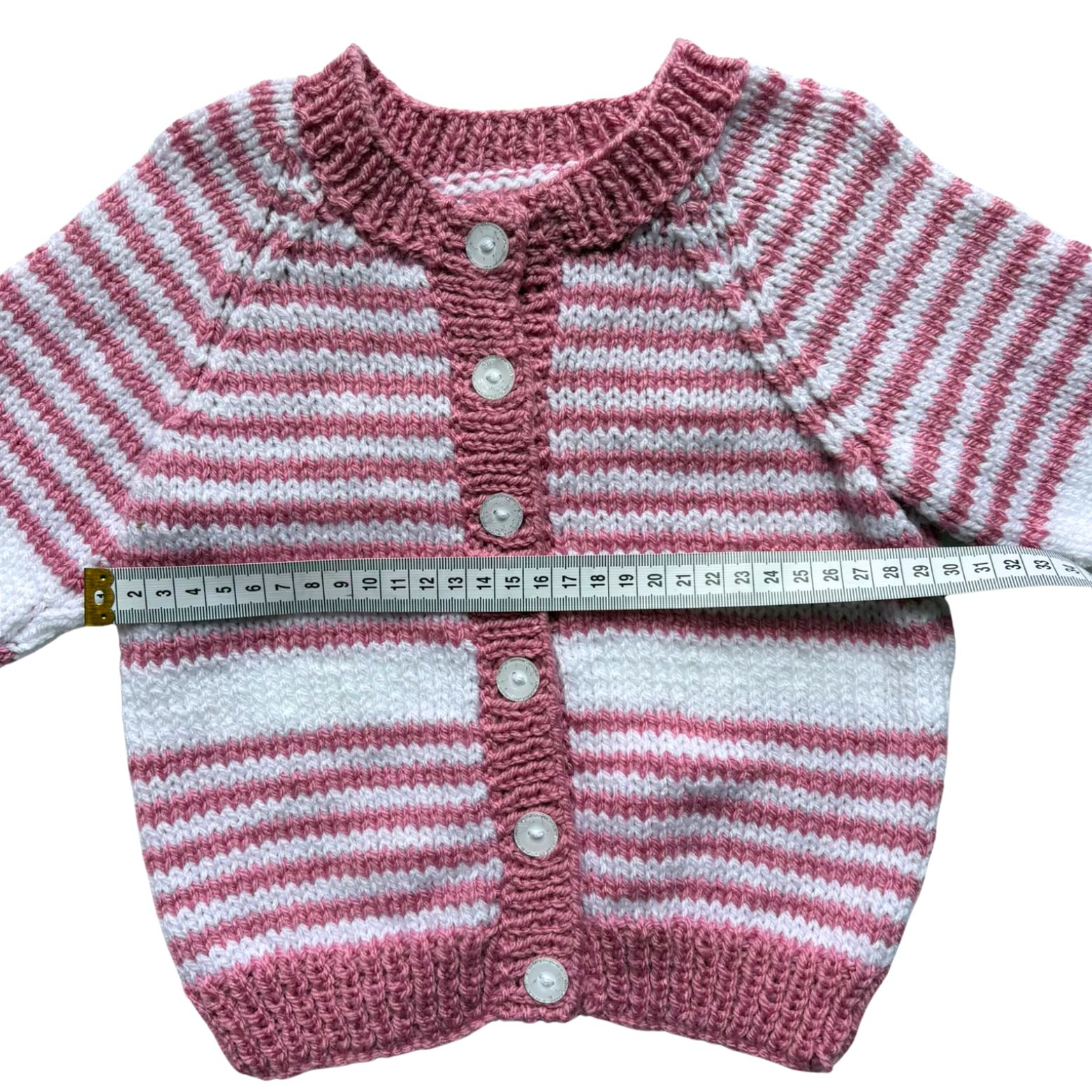 Pink Stripe 1 - 2 Years Hand-Knit Cardigan