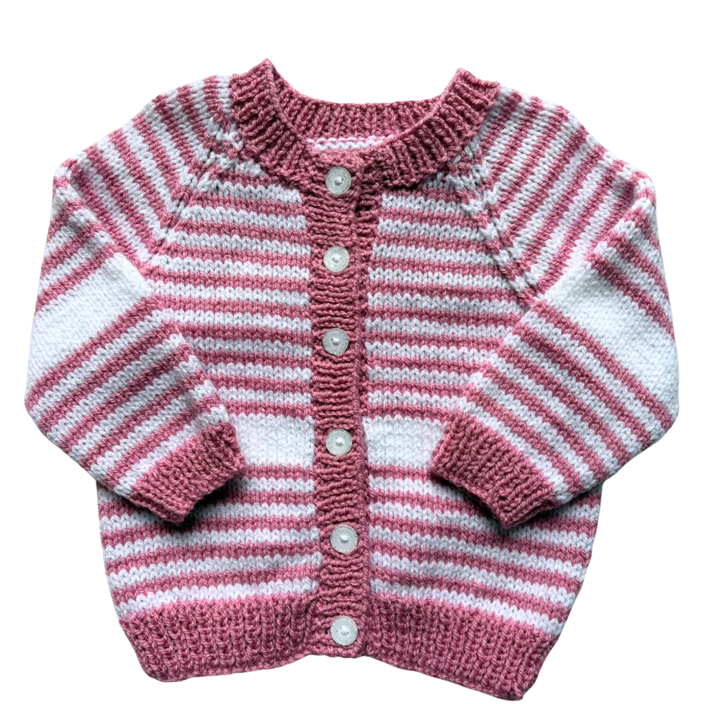 Pink Stripe 1 - 2 Years Hand-Knit Cardigan