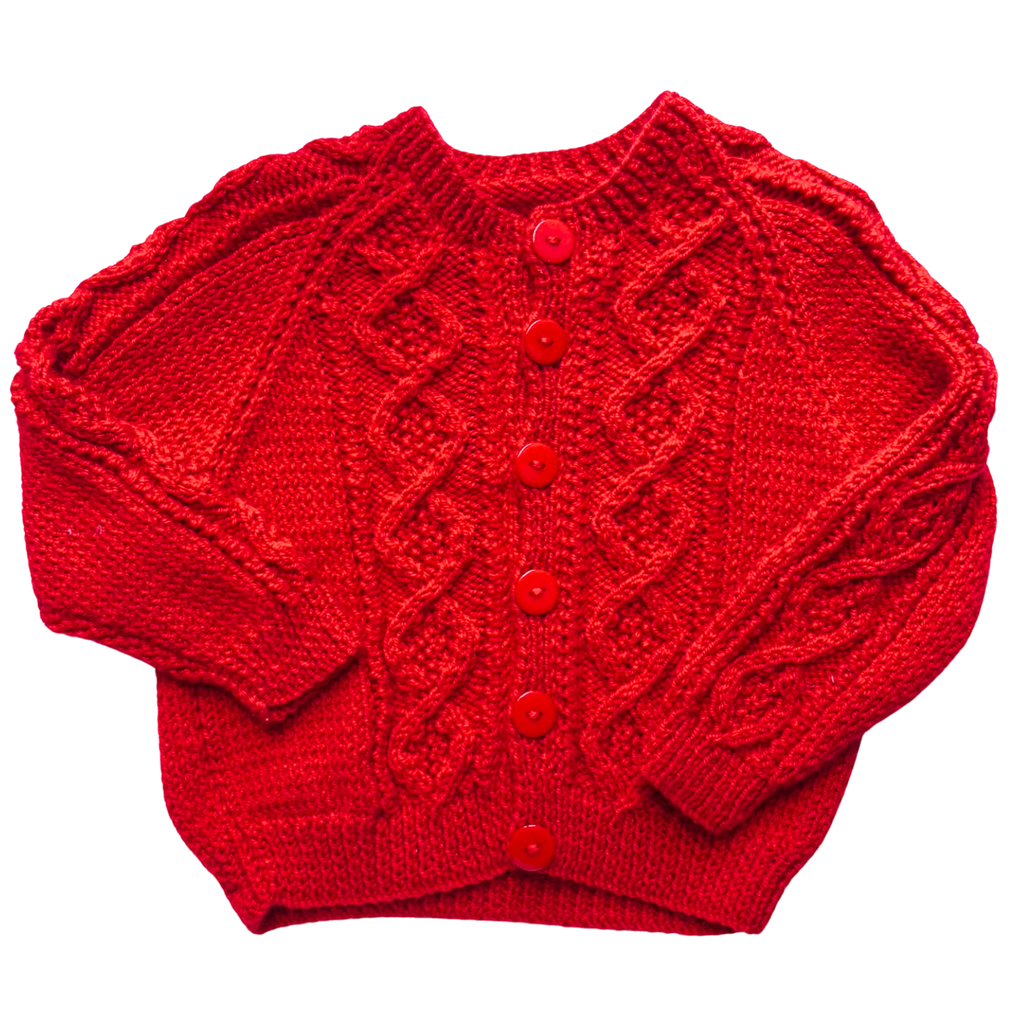 Red 1-2 Years Hand-Knit Cardigan