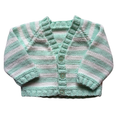 Mint and White 0-3 Months Hand-Knit Cardigan
