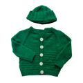 Green 3-6 Months Hand-Knit Cardigan and Hat