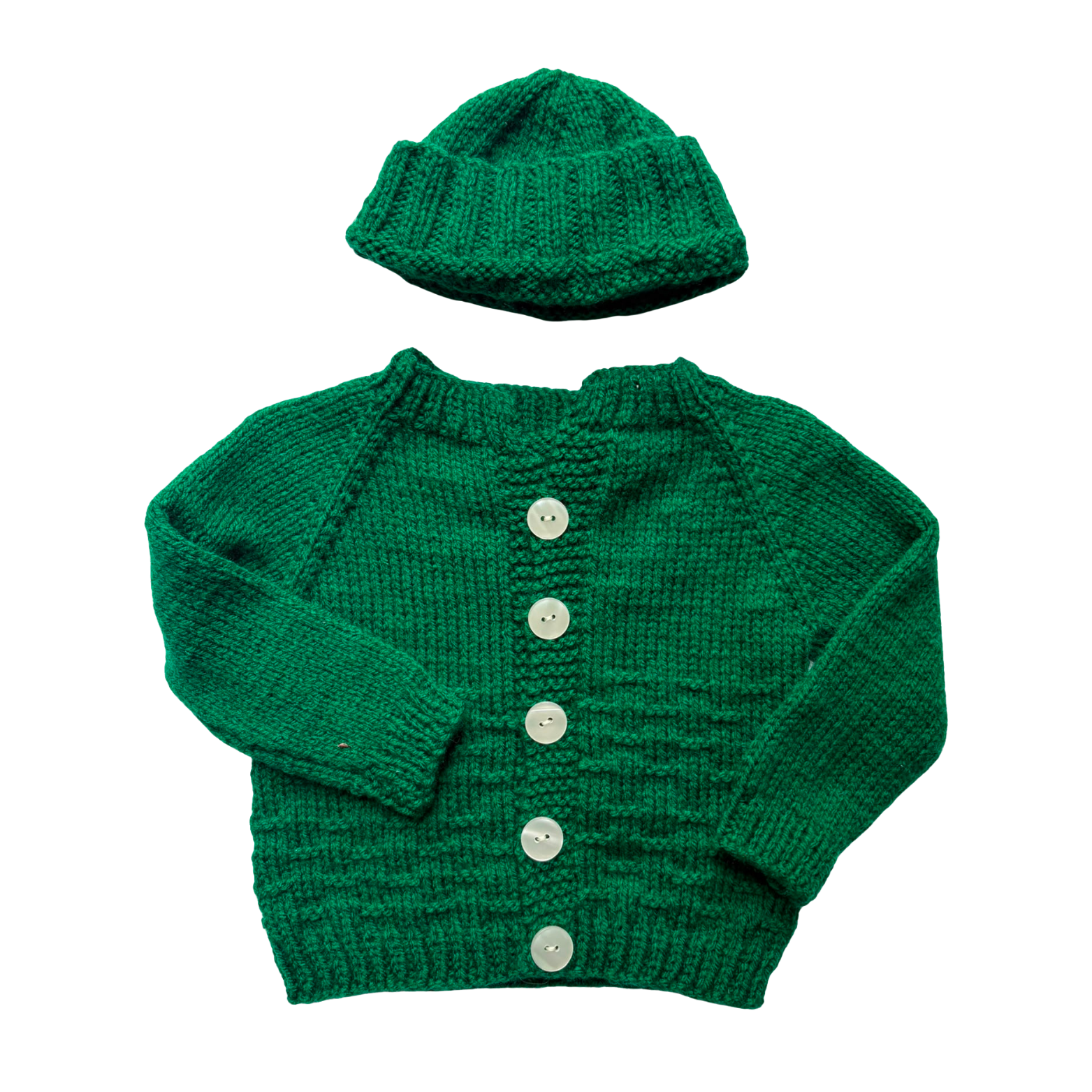 Green 3-6 Months Hand-Knit Cardigan and Hat