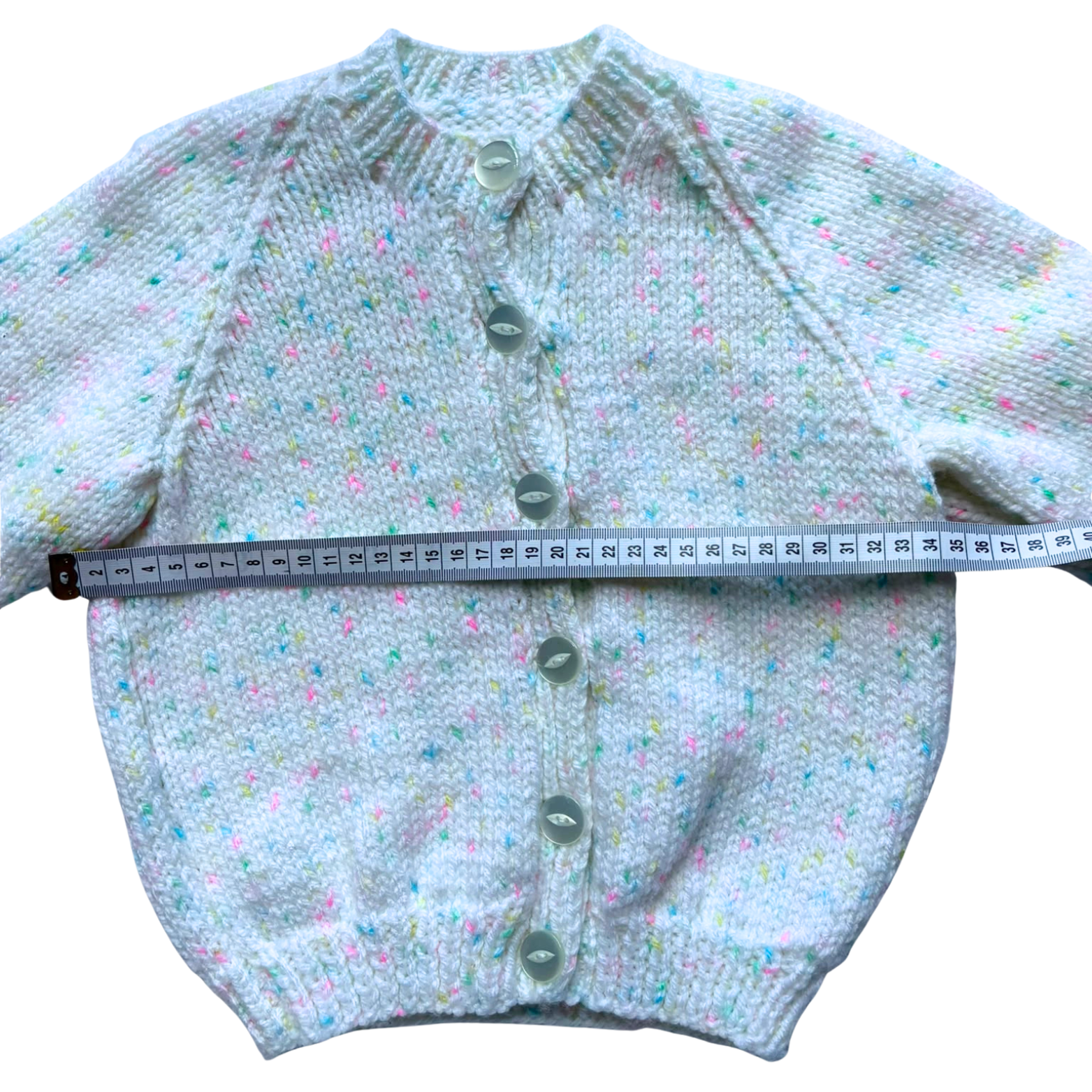 White with Coloured Flecks 2-3 Years Hand-Knit Cardigan