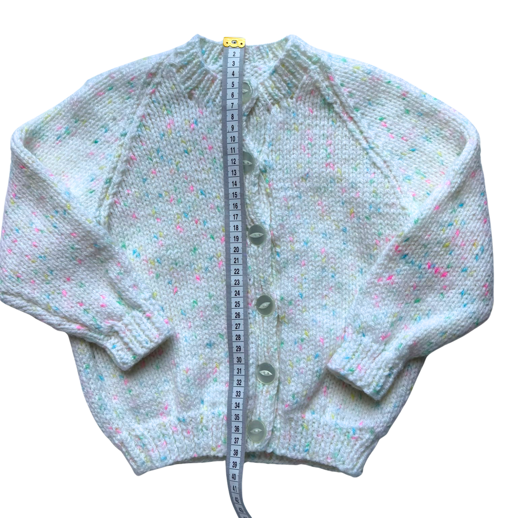White with Coloured Flecks 2-3 Years Hand-Knit Cardigan