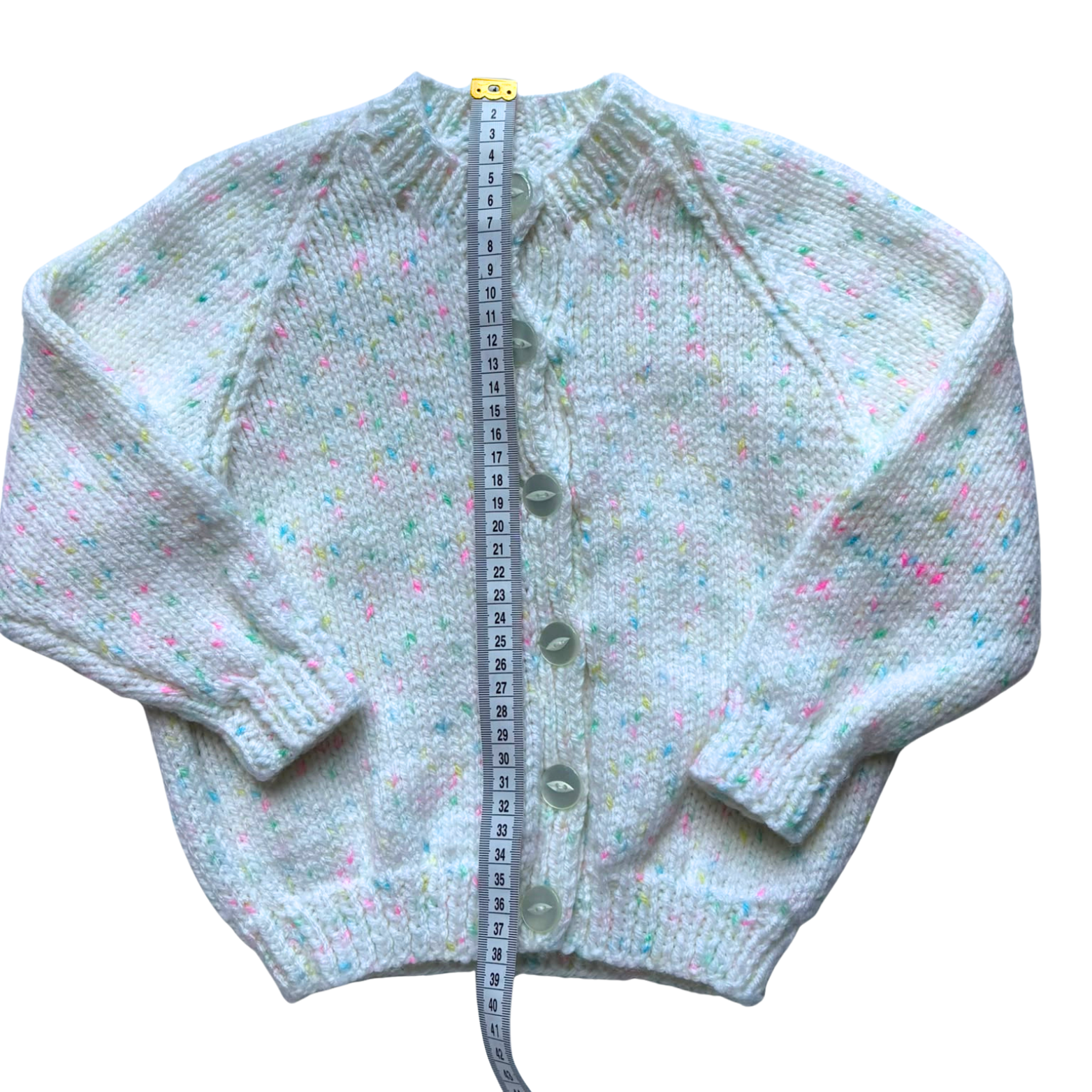 White with Coloured Flecks 2-3 Years Hand-Knit Cardigan
