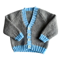 Blue and Grey 3-6 Months Hand-Knit Cardigan