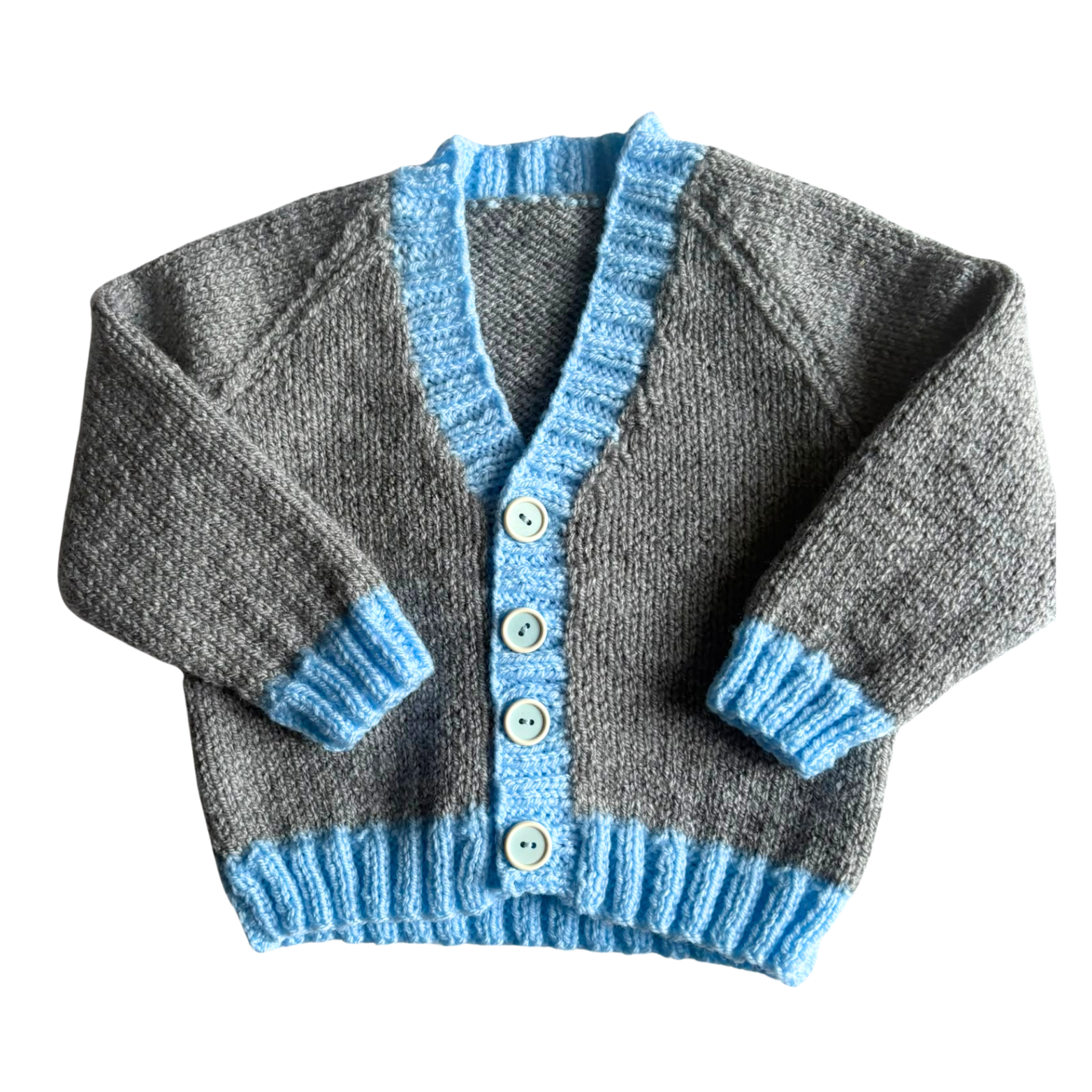 Blue and Grey 3-6 Months Hand-Knit Cardigan