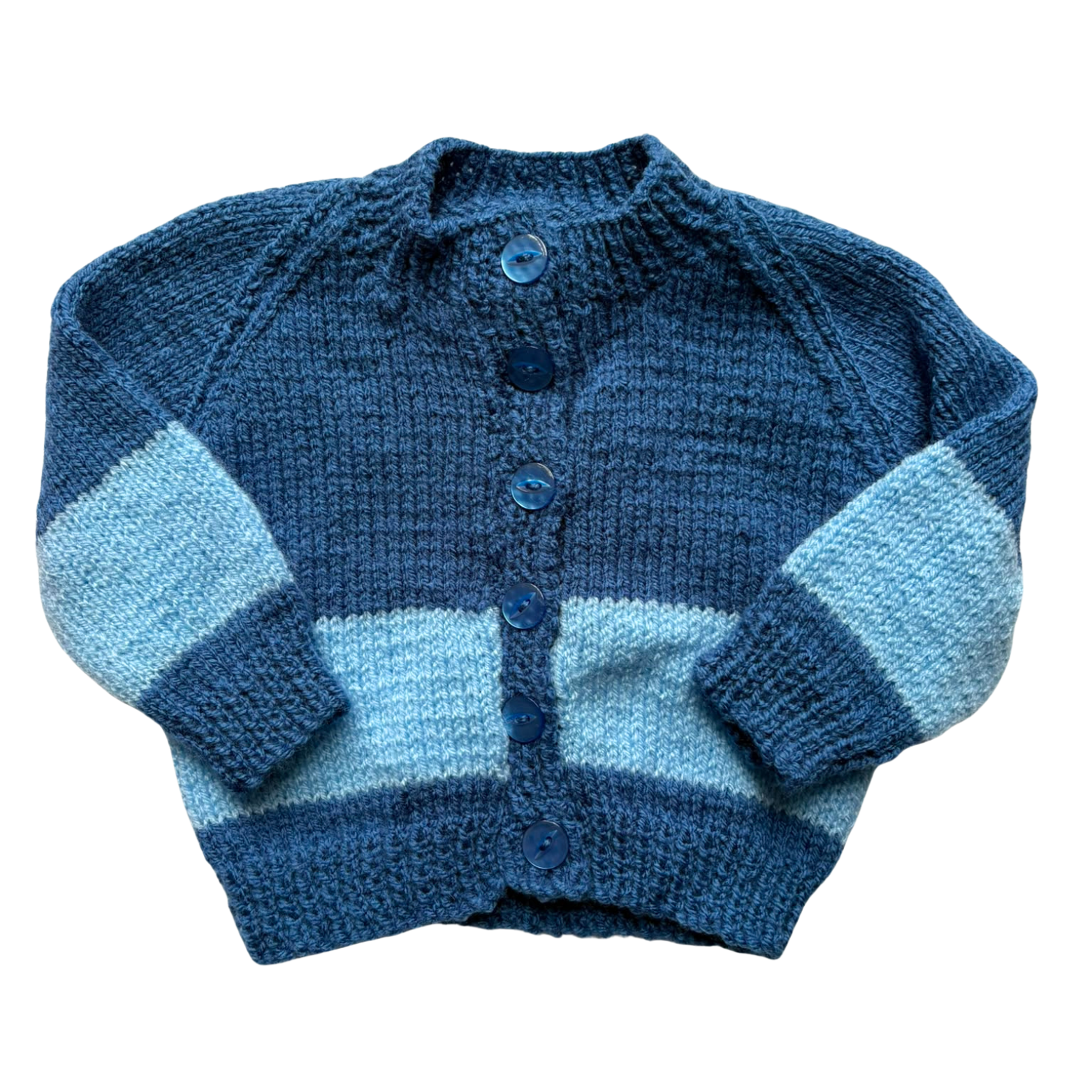 Two Tone Blue 6-9 Months Hand-Knit Cardigan