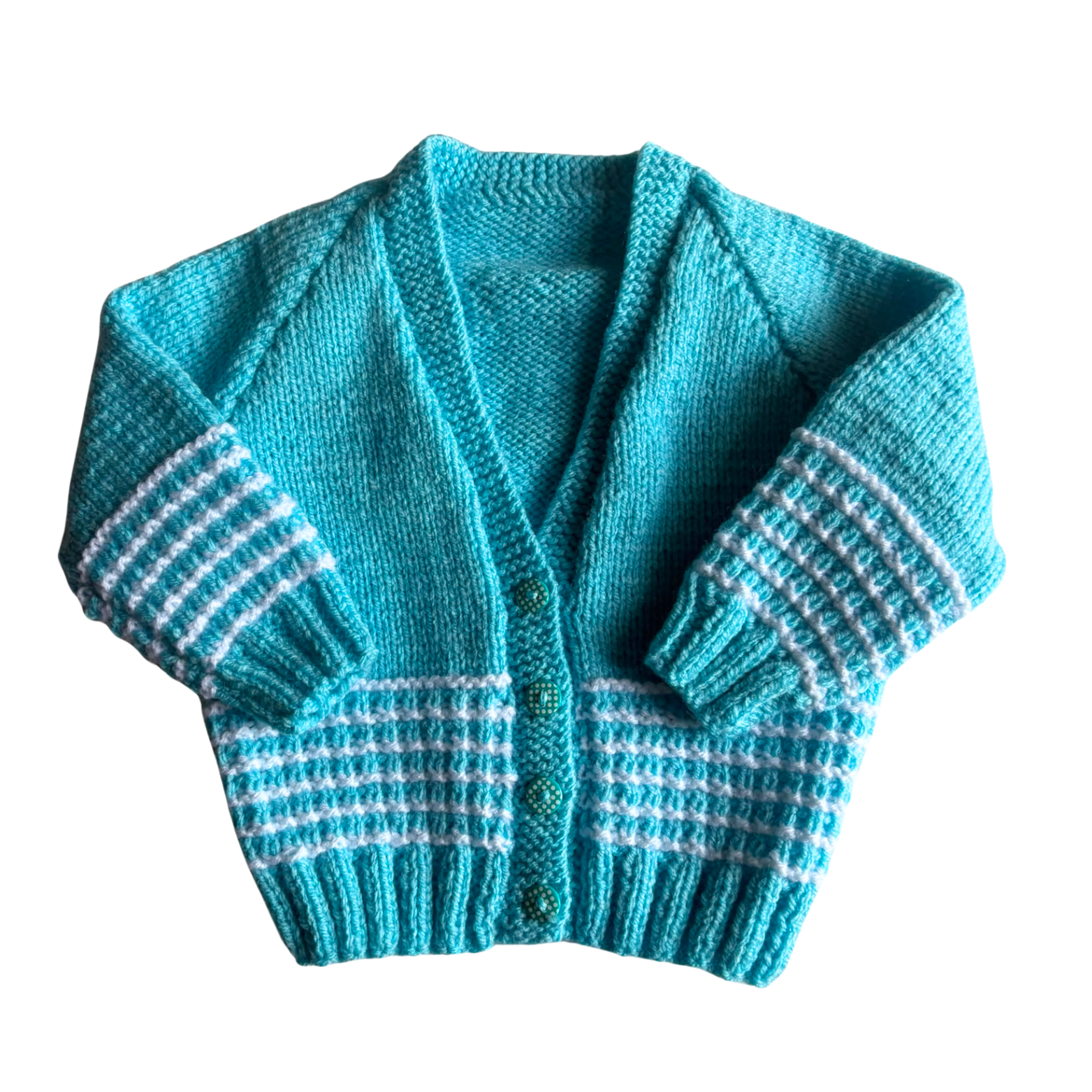 Blue and White 3-6 Months Hand-Knit Cardigan