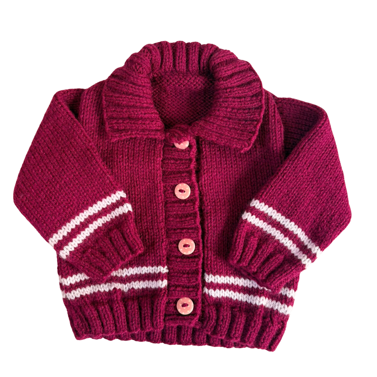 Raspberry Pink Stripe 3-6m Hand-Knit Cardigan