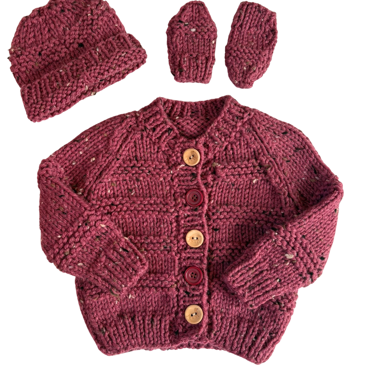 Rose Pink Months 3-6 Months Hand-Knit Cardigan and Hat set