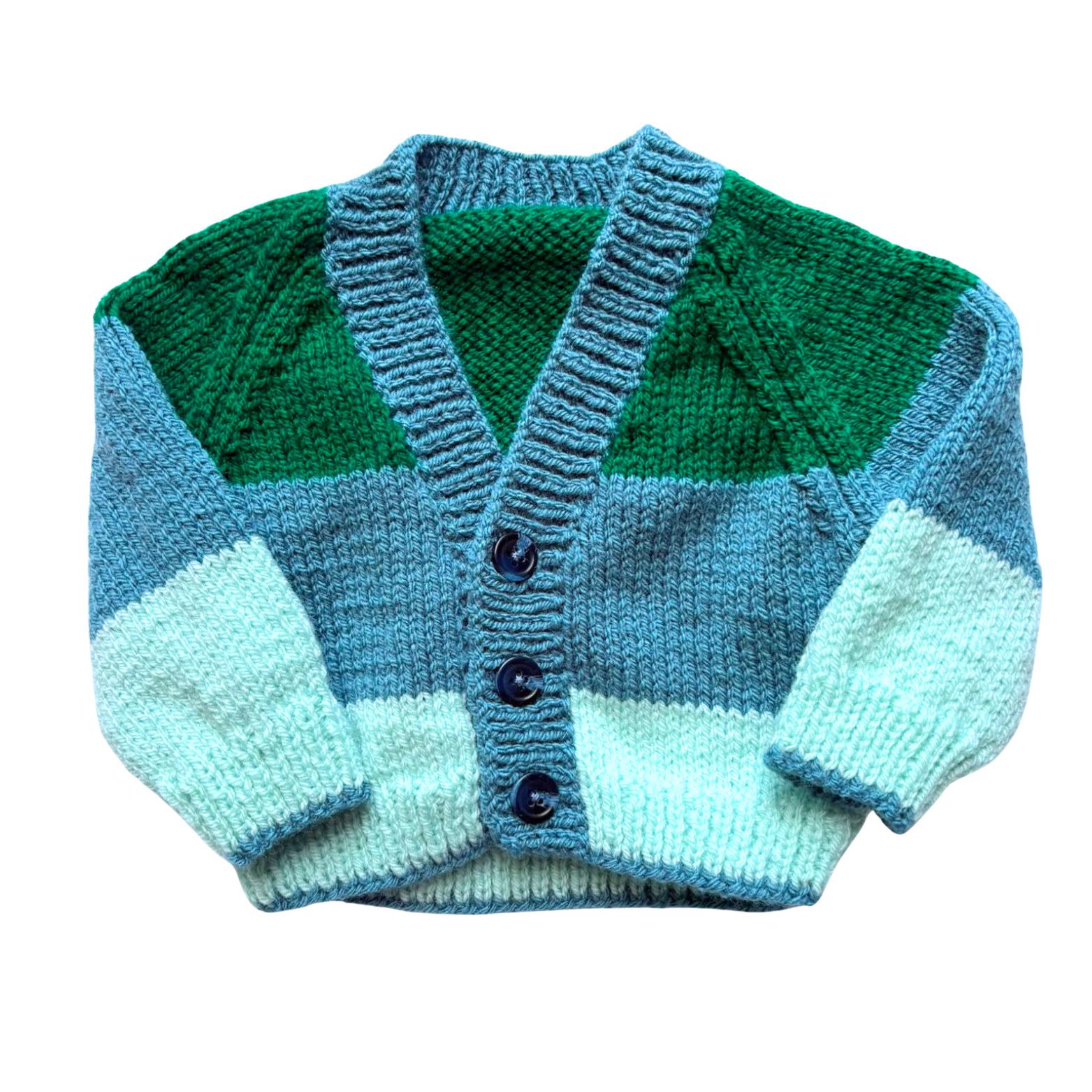 Green Stripe 0-3 Months Hand-Knit Cardigan