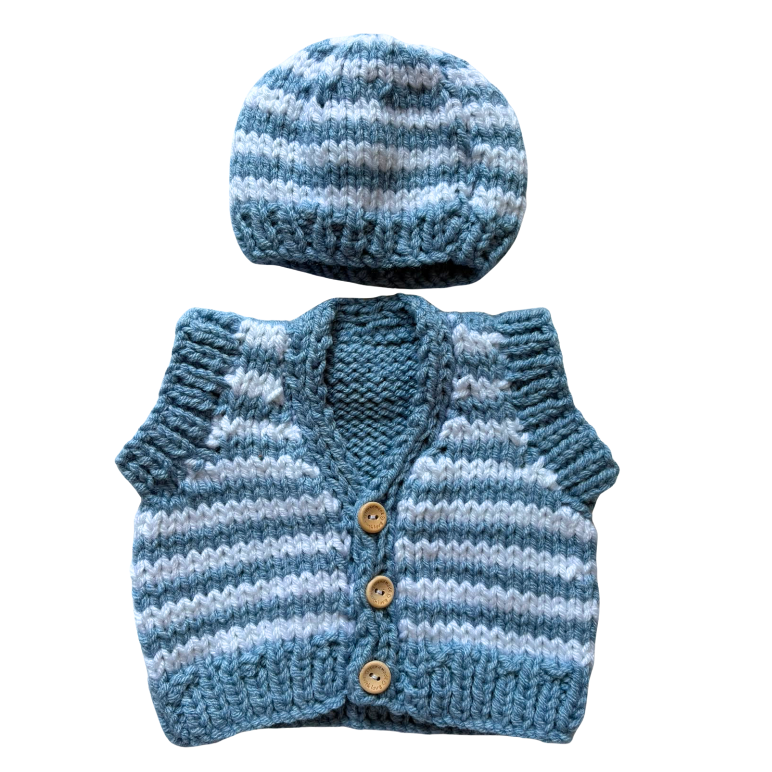 Blue Stripe 0-3 Months Waistcoat and Hat