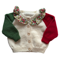 Red and Green Liberty Collar 3-6 Months Hand-Knit Cardigan