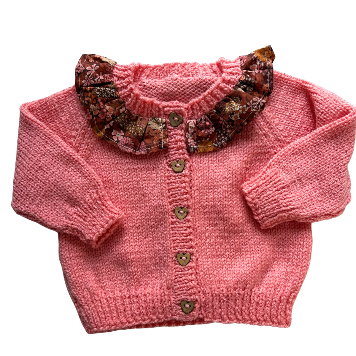 Pink Liberty Collar 3-6 Months Hand-Knit Cardigan