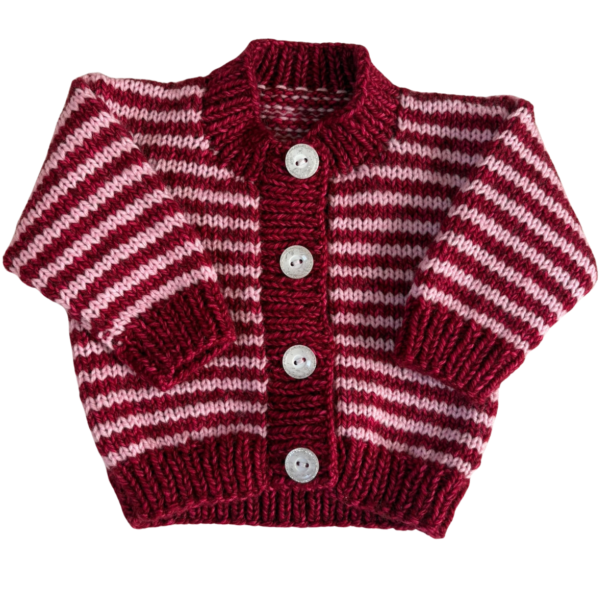 Newborn pink stripe handknitted cardigan
