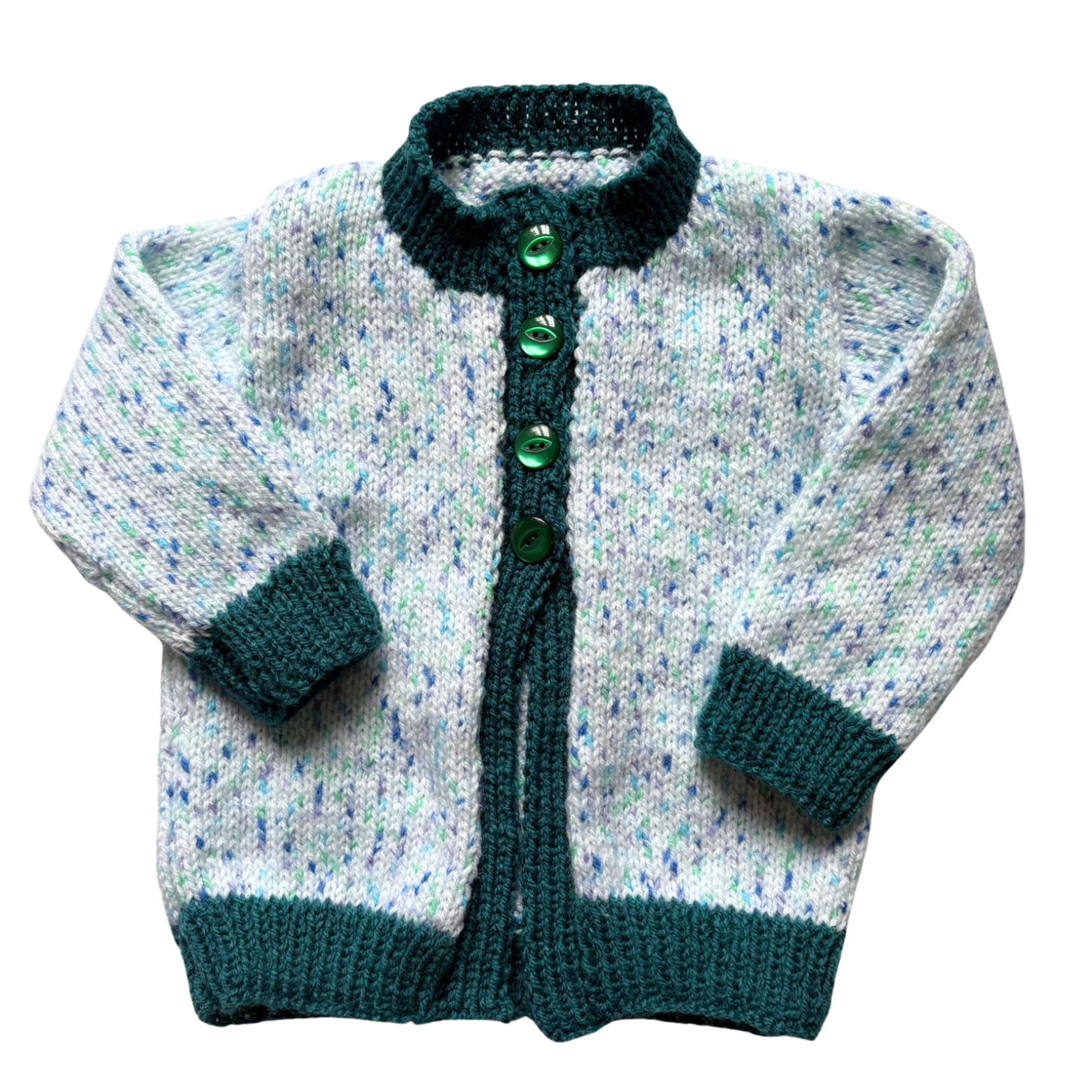 Green Flecked 9-12 Months Hand-Knit Cardigan