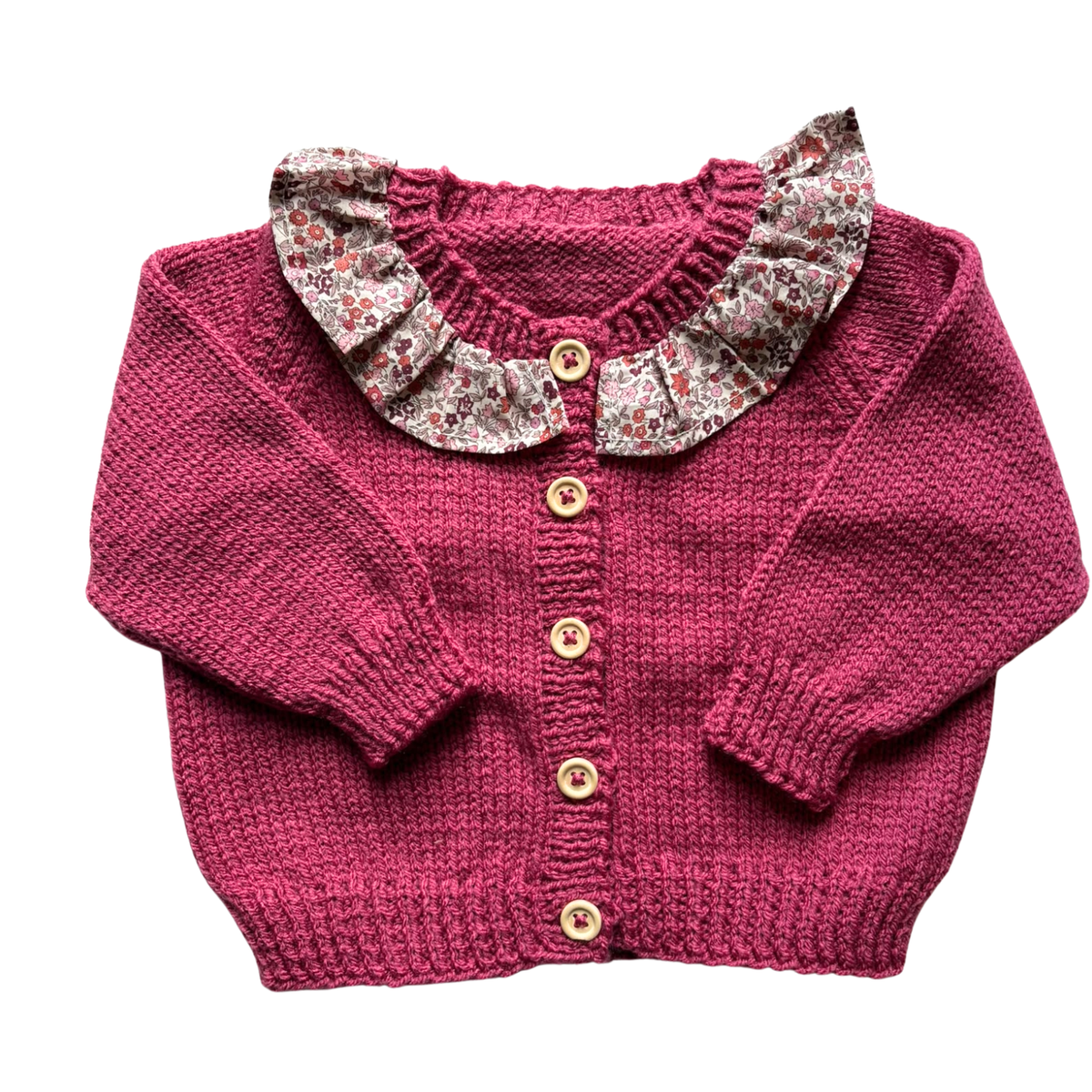 Raspberry Liberty Collar 9-12 Months Hand-Knit Cardigan