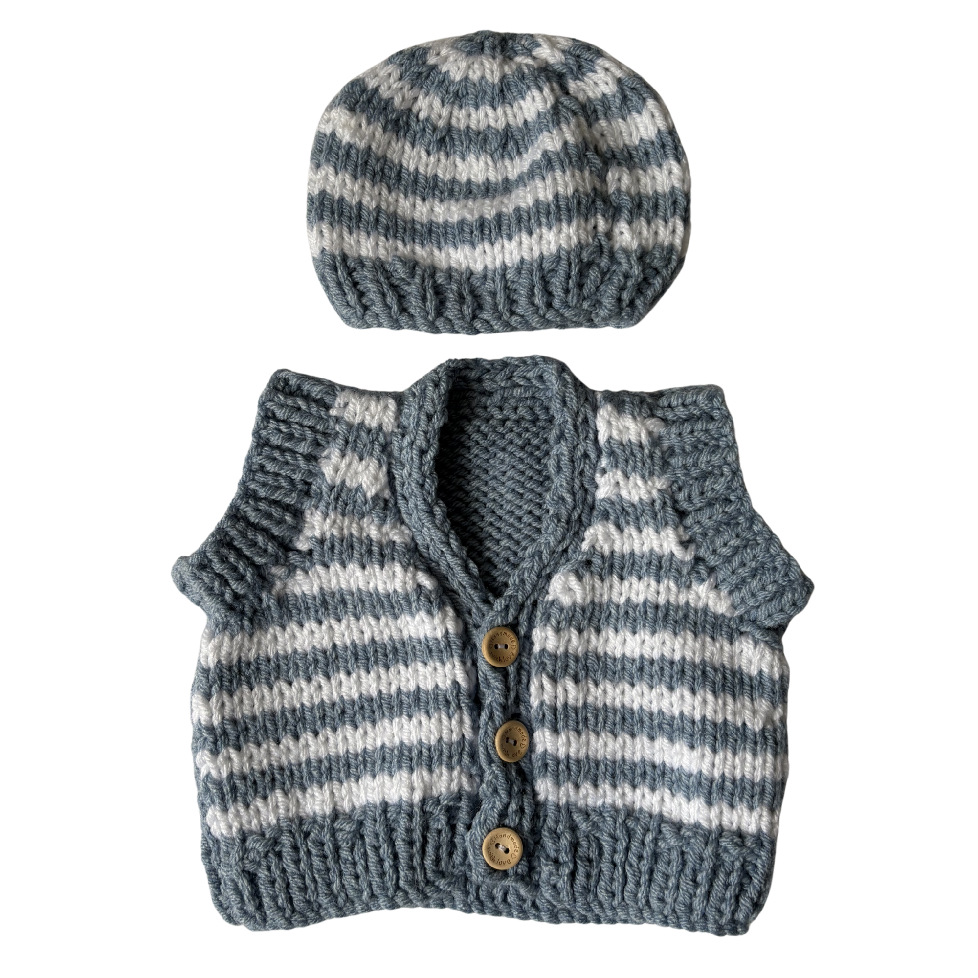 White & Grey 0-3 Months Hand-Knit Waistcoat