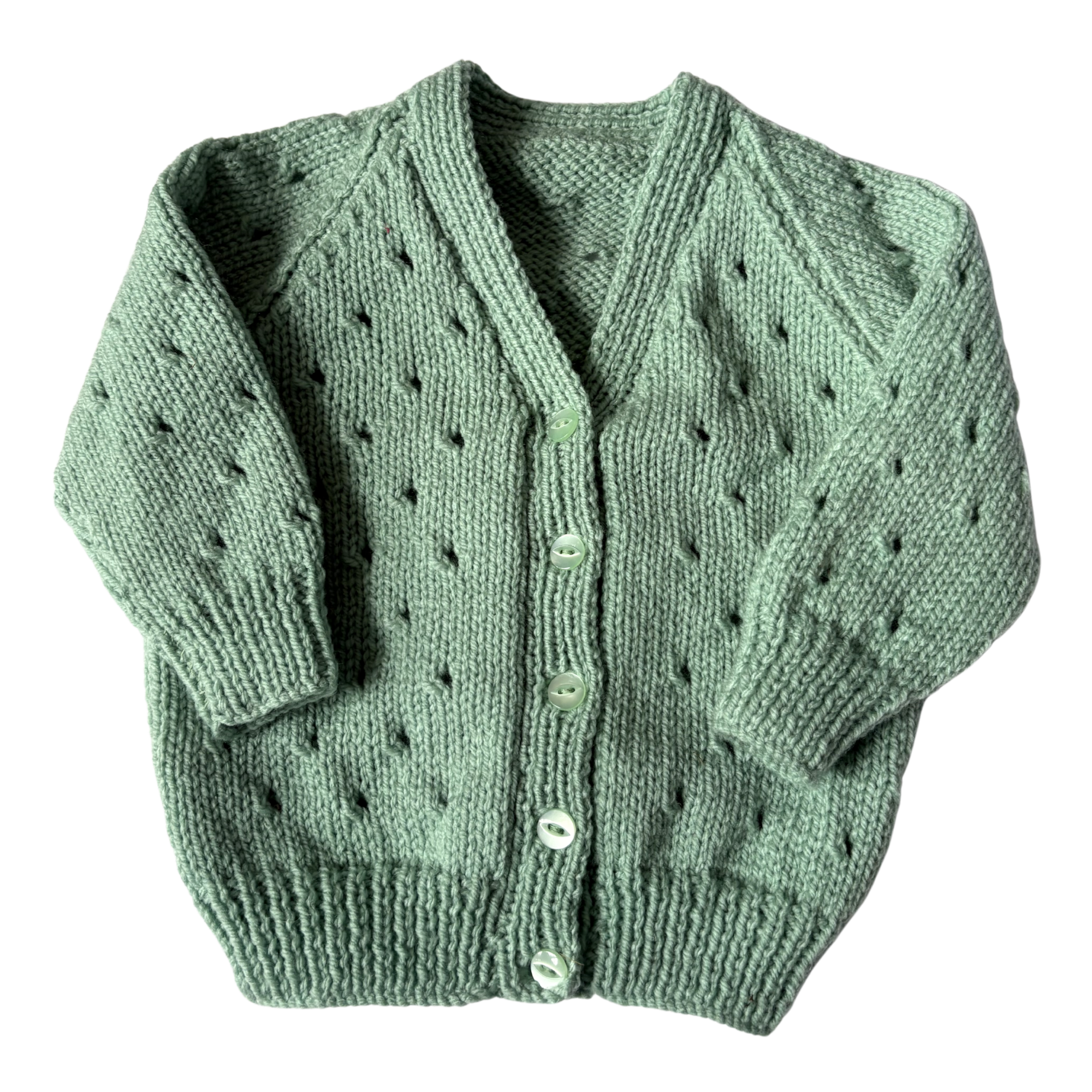 Green 3-6 Months Hand-Knit Cardigan