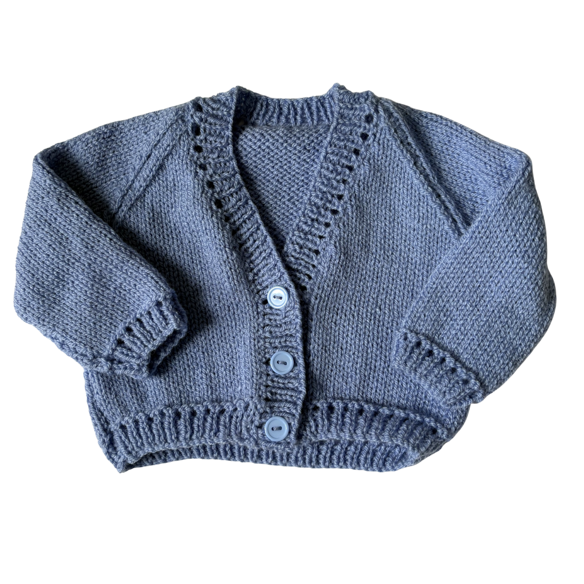 Dusky Blue 3-6 Months Hand-Knit Cardigan