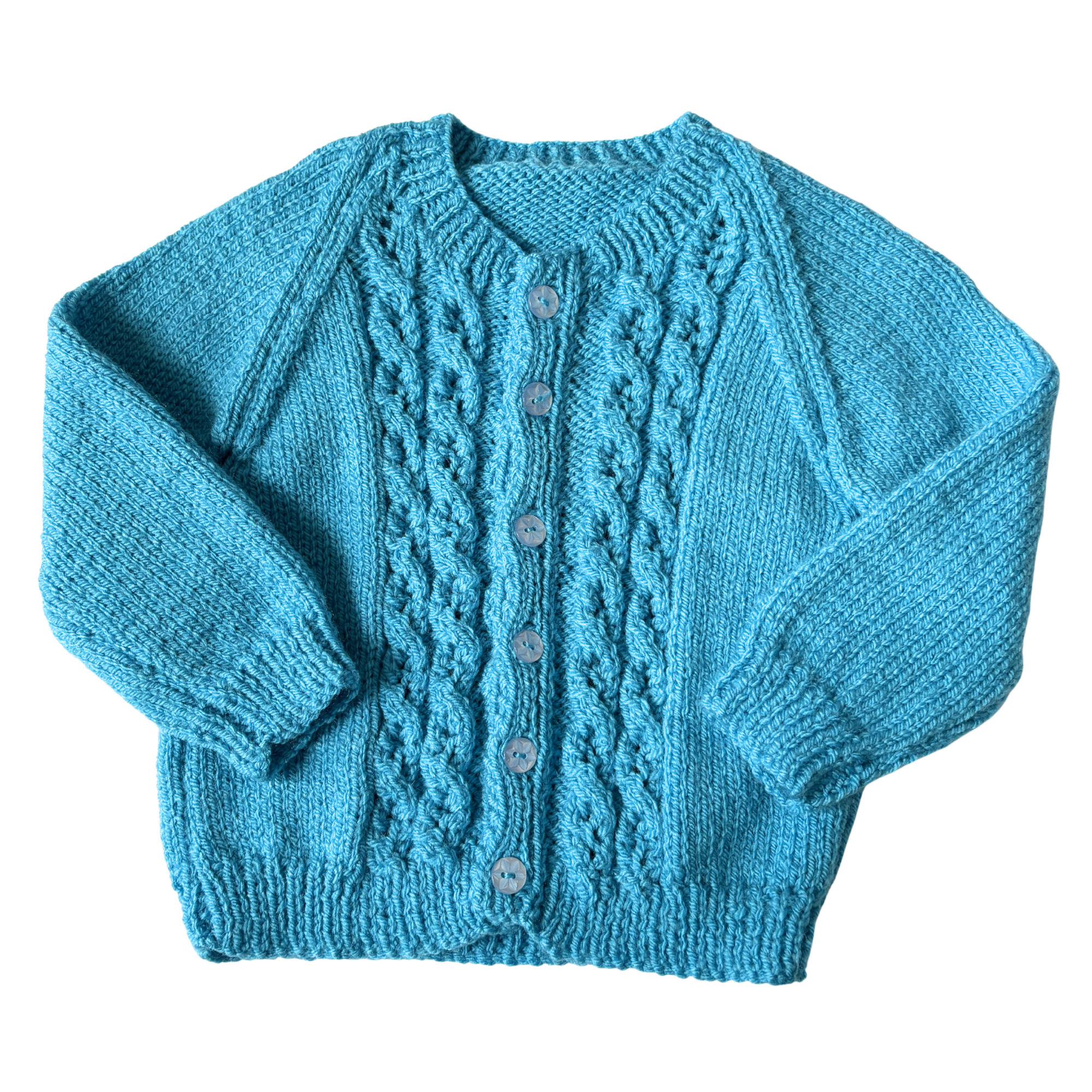 Aqua Blue 6-9 Months Hand-Knit Cardigan