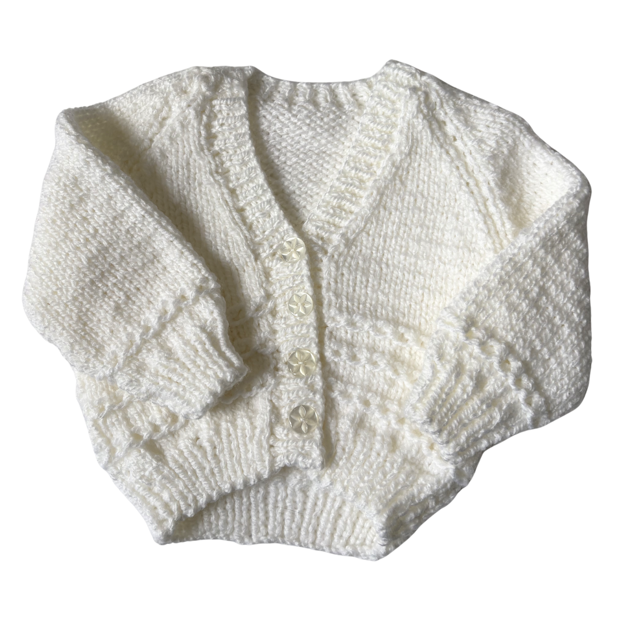 White 6-9 Months Hand-Knit Cardigan