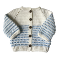 White & Baby Blue 9-12 Months Hand-Knit Cardigan