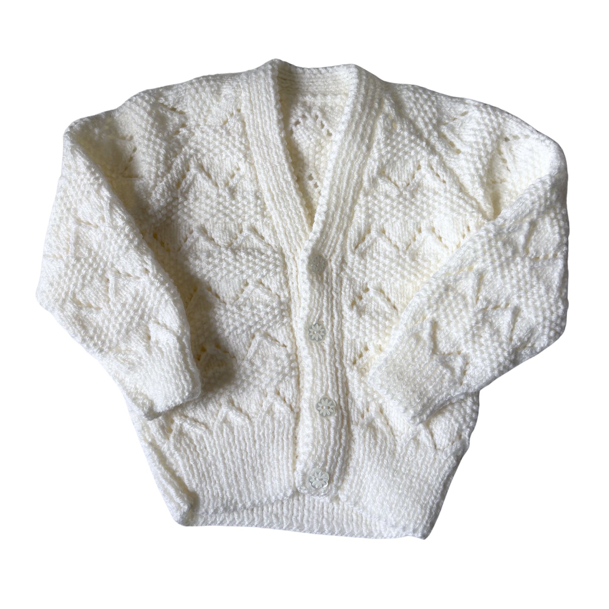 White 9-12 Months Hand-Knit Cardigan